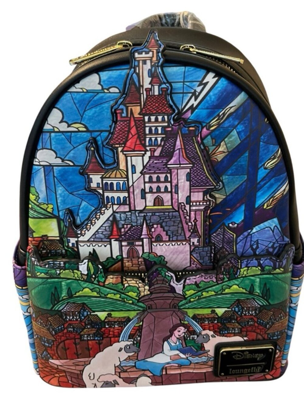 Loungefly Beauty and the Beast Belle Castle Mini Colorful Scene Backpack NWT - Picture 6 of 11
